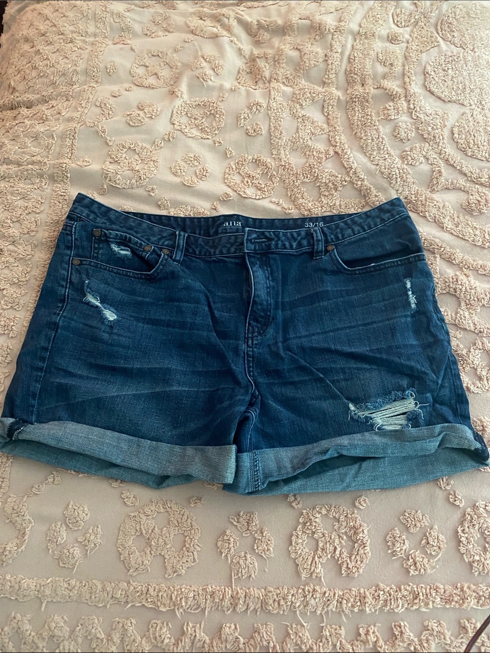 a.n.a Dark Blue Distressed Rolled Hem Denim Shorts